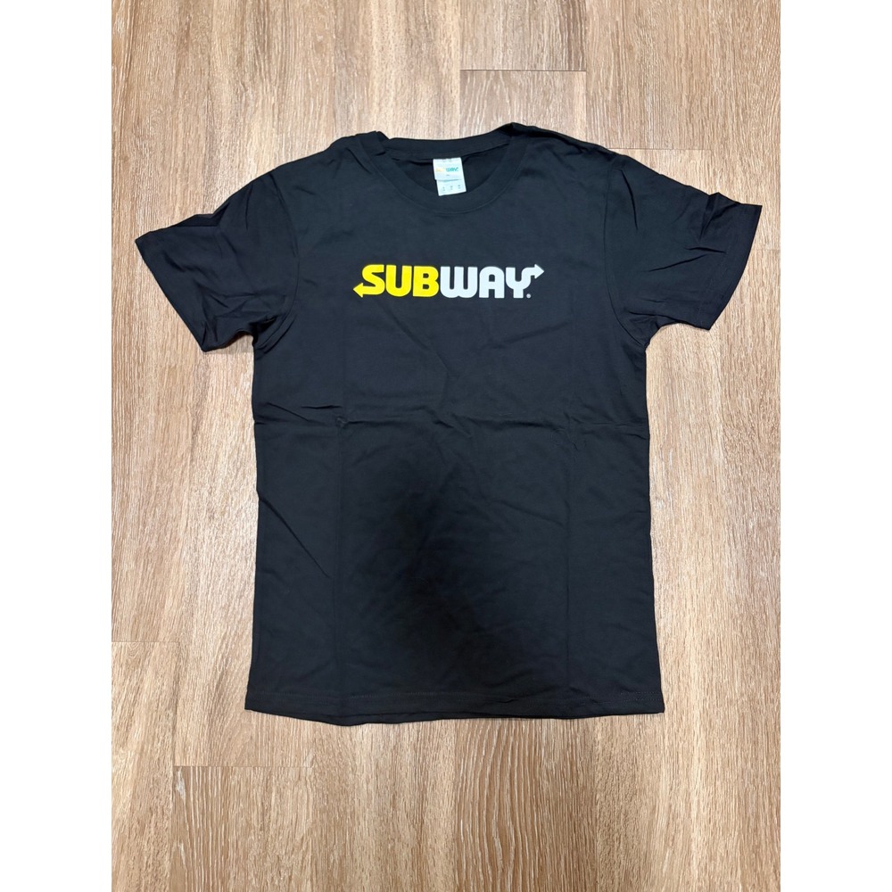 Subway Employee Uniform T-Shirt Black Graphic Logo Crew Neck Mens Size Small